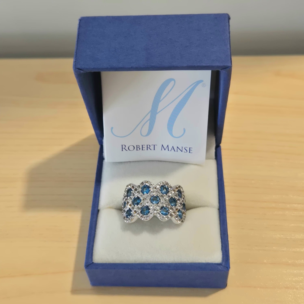 Robert Manse Blue Topaz With Diamonds Ring 925 Sterling Silver Size 7.5 NICE!